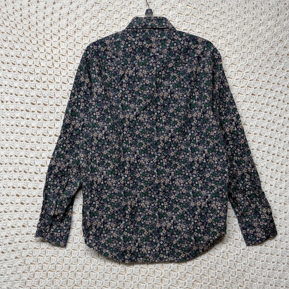 Quieti Mens Shirt L Green Black Floral Long-Sleeve Button Up Cotton Lyocell - Picture 4 of 10